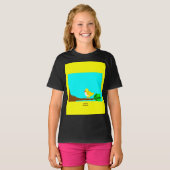 グッドモーニングイエローバードガールズブラックベーシックTシャツ Tシャツ (正面フル)