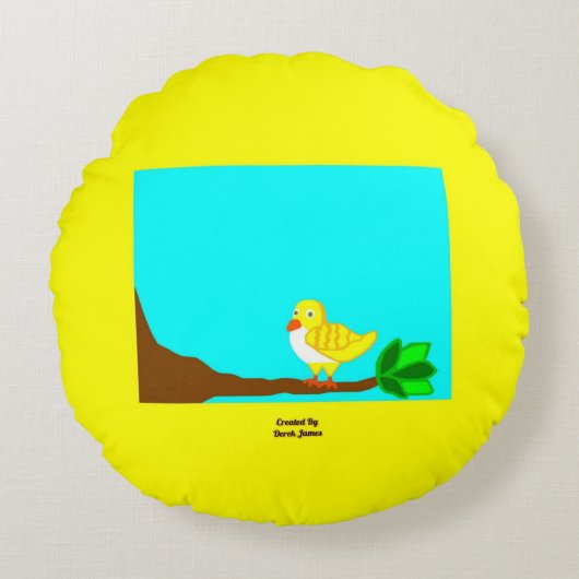 グッドモーニングイエローバードラウンド装飾用クッション ラウンドクッション (正面)