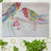 グッドモーニングウォーターカラー赤オウムのキッチンタオル キッチンタオル (折り畳み)