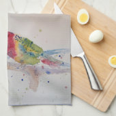 グッドモーニングウォーターカラー赤オウムのキッチンタオル キッチンタオル (四つ折り)