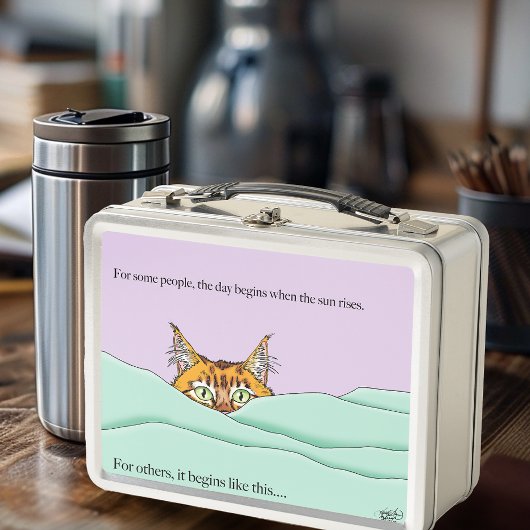 グッドモーニングオレンジおもしろい猫 メタルランチボックス