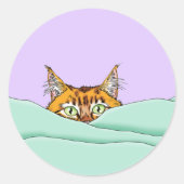 グッドモーニングオレンジおもしろい猫 ラウンドシール (正面)