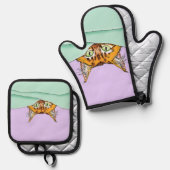 グッドモーニングオレンジおもしろい猫 鍋つかみ&鍋敷きセット (正面/裏面)