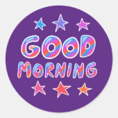 グッドモーニングカッコいいカラフルおもしろい紫セット ラウンドシール (正面)
