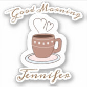 グッドモーニングコーヒーとハート名 シール (正面)