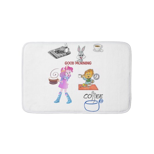 グッドモーニングコーヒーバスシャワーマットバスルーム白 バスマット (正面)