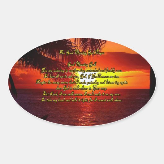 グッドモーニングゴッド祈りの言葉ステッカー 楕円形シール (正面)