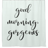 グッドモーニングゴージャス | モダンタイポグラフィオンミント シャワーカーテン (正面)