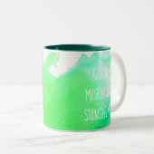 グッドモーニングサンシャインコーヒー引用文グリーン ツートーンマグカップ (正面右)