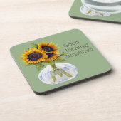 グッドモーニングサンシャインサンフラワーオングリーンコースター コースター (左側)
