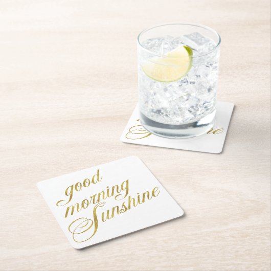 グッドモーニングサンシャインフェイク引用文ゴールドフォイル引用文 スクエアペーパーコースター (インサイチュ)