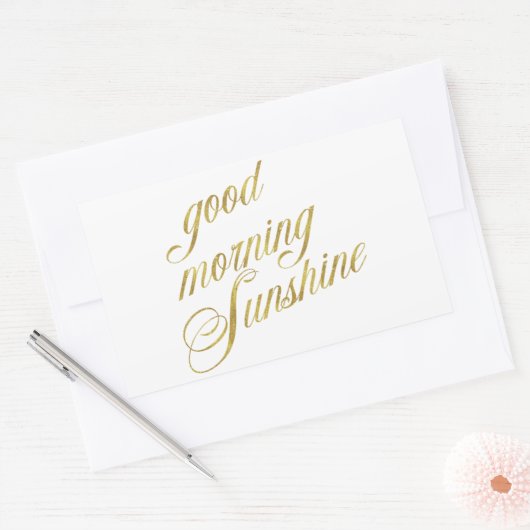 グッドモーニングサンシャインフェイク引用文ゴールドフォイル引用文 長方形シール (封筒)