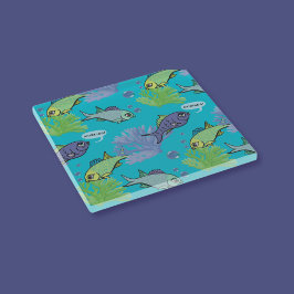 グッドモーニングスイミングフィッシュコーラルリーフパターン ガラスコースター