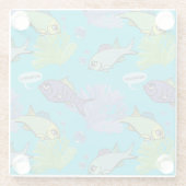 グッドモーニングスイミングフィッシュコーラルリーフパターン ガラスコースター (裏面)