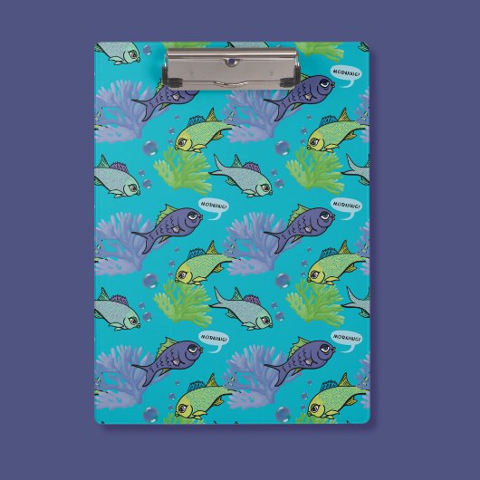 グッドモーニングスイミングフィッシュコーラルリーフパターン クリップボード