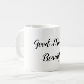 グッドモーニングビューティフルタイポグラフィラブ引用文 コーヒーマグカップ (正面左)