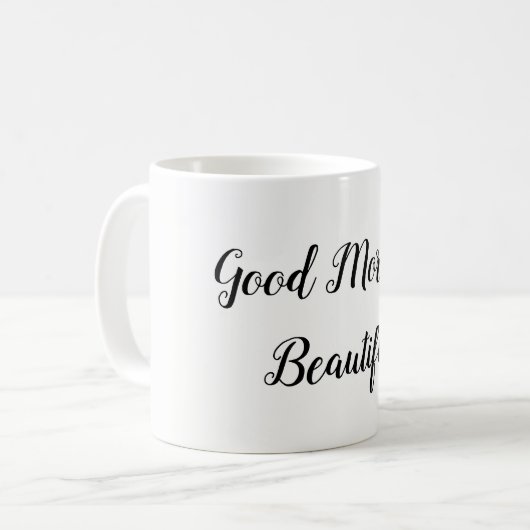 グッドモーニングビューティフルタイポグラフィラブ引用文 コーヒーマグカップ (正面左)