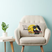 グッドモーニングビューティフル!太陽とチューリップを持つ猫 ランバークッション (椅子)