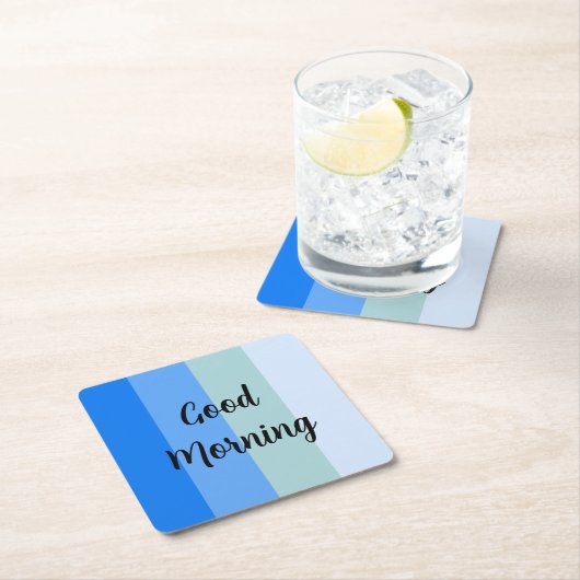 グッドモーニングブルーストライプの スクエアペーパーコースター (インサイチュ)