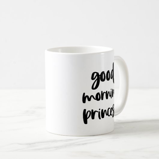 グッドモーニングプリンセスブラックモダンタイポグラフィマグ コーヒーマグカップ (正面右)