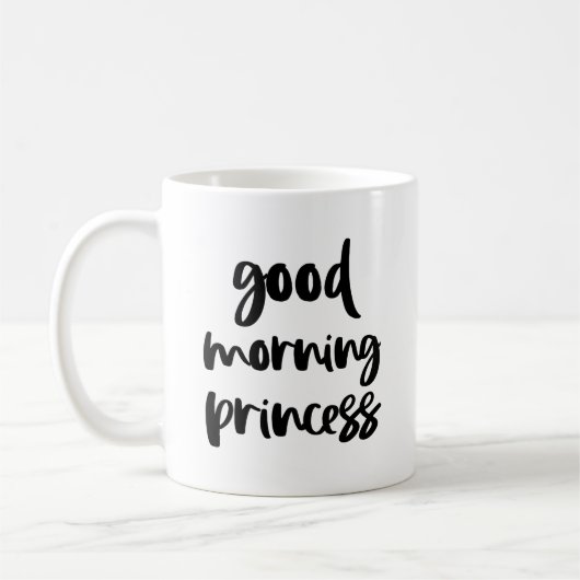 グッドモーニングプリンセスブラックモダンタイポグラフィマグ コーヒーマグカップ (左)