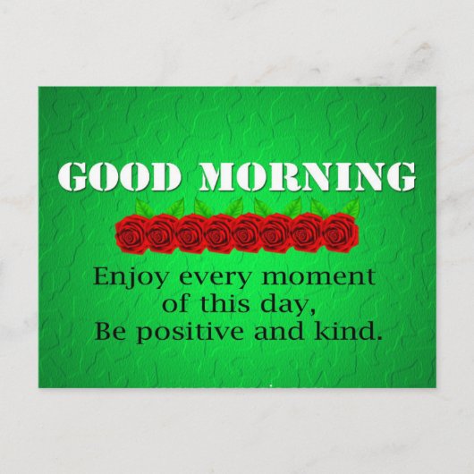 グッドモーニングレッドフラワーズポジティブ引用文 ポストカード (正面)