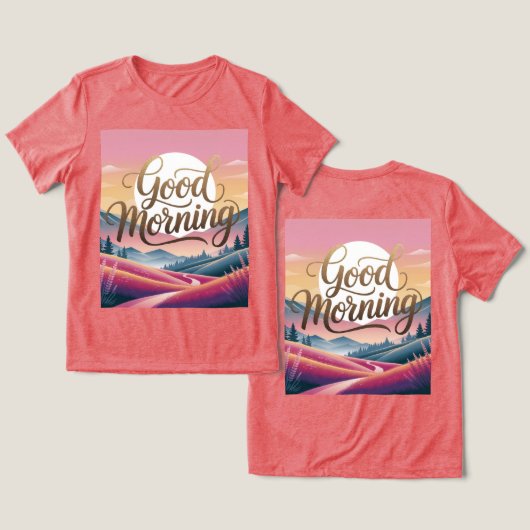 グッドモーニング書道朝日の出レッドウィメンズ トライブレンドTシャツ (デザイン正面&裏面)