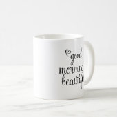 グッドモーニング美しいタイポグラフィとハート コーヒーマグカップ (正面右)