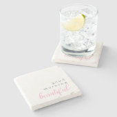 グッドモーニング美しい前向きメッセージシンプル ストーンコースター (横)