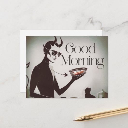 グッドモーニング食べ物を与えデビルツナフィン ポストカード (正面/裏面インサイチュ)