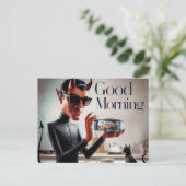 グッドモーニング食べ物を与え悪魔の猫 ポストカード (スタンド正面)