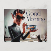グッドモーニング食べ物を与え悪魔の猫 ポストカード (正面)