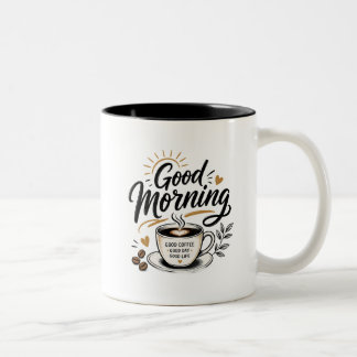 グッドモーニング コーヒーマグ デザイン | いいコーヒー いい ツートーンマグカップ