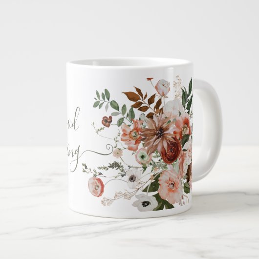 グッドモーニング、美しいフローラブーケ ジャンボコーヒーマグカップ (正面右)