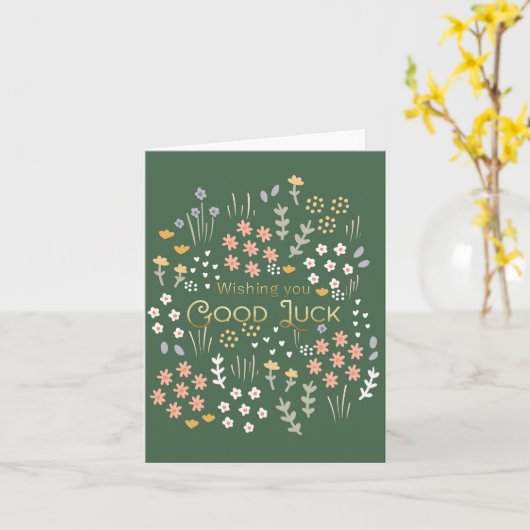 グッドラックを願う 緑の花のコンラツ グラデュエーションカード カード (黄色い花)