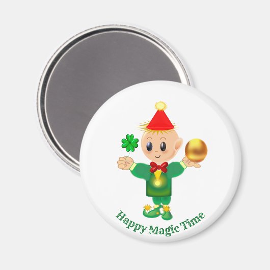 グッドラックカワイイ小妖精や小人、シュラモックと金ゴールドボール マグネット (正面/裏面)