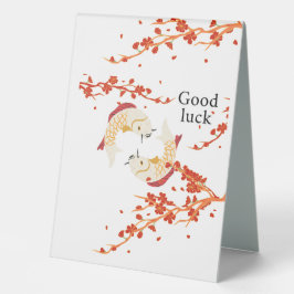 グッドラックコイ魚と桜 | エレガント日本の テーブルテントサイン