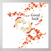 グッドラックコイ魚と桜 | エレガント日本の ポスター (正面)