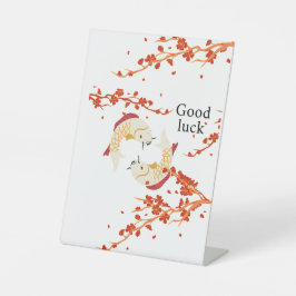 グッドラックコイ魚と桜 | エレガント日本の 台座サイン