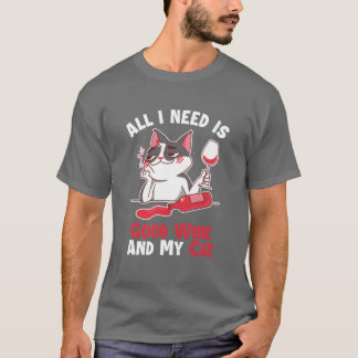 グッドワインと猫母猫好き猫父 Tシャツ