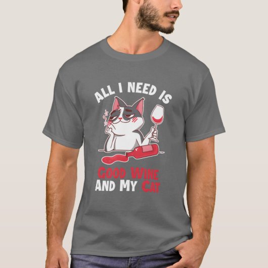 グッドワインと猫母猫好き猫父 Tシャツ (正面)