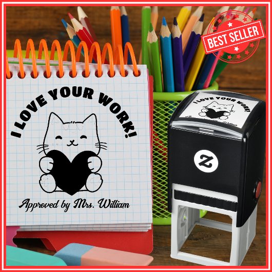 グッドワークキャット新学期勇気付けられる先生 セルフインキングスタンプ