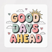 グッド日アヘッド – かわいいレトロ前向き引用文 ラベル (デザイン2)