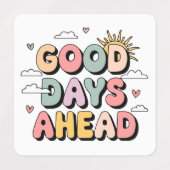 グッド日アヘッド – かわいいレトロ前向き引用文 ラベル (デザイン1)