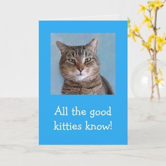 グッド猫ちゃんムワイフル誕生日 カード (黄色い花)