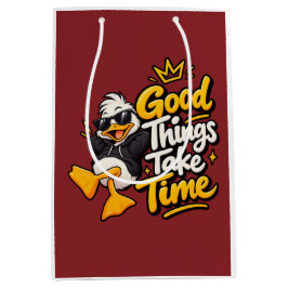 グッド・シングス・テイク・タイム 楽しい かっこいい アヒル Tシャツ デザイン ミディアムペーパーバッグ