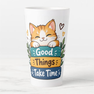 グッド・シングズ・テイク・タイム かわいい猫のマグカップ – 励ましの言葉 カフェラテマグ