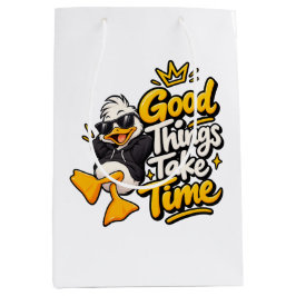 グッド・シングズ・テイク・タイム 楽しい かっこいい アヒル Tシャツ デザイン ミディアムペーパーバッグ