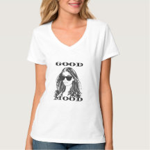 "グッド・ムードTシャツ - モノクロの女性の顔と