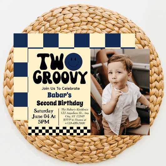 グッピーな男の子2歳の誕生日写真 招待状